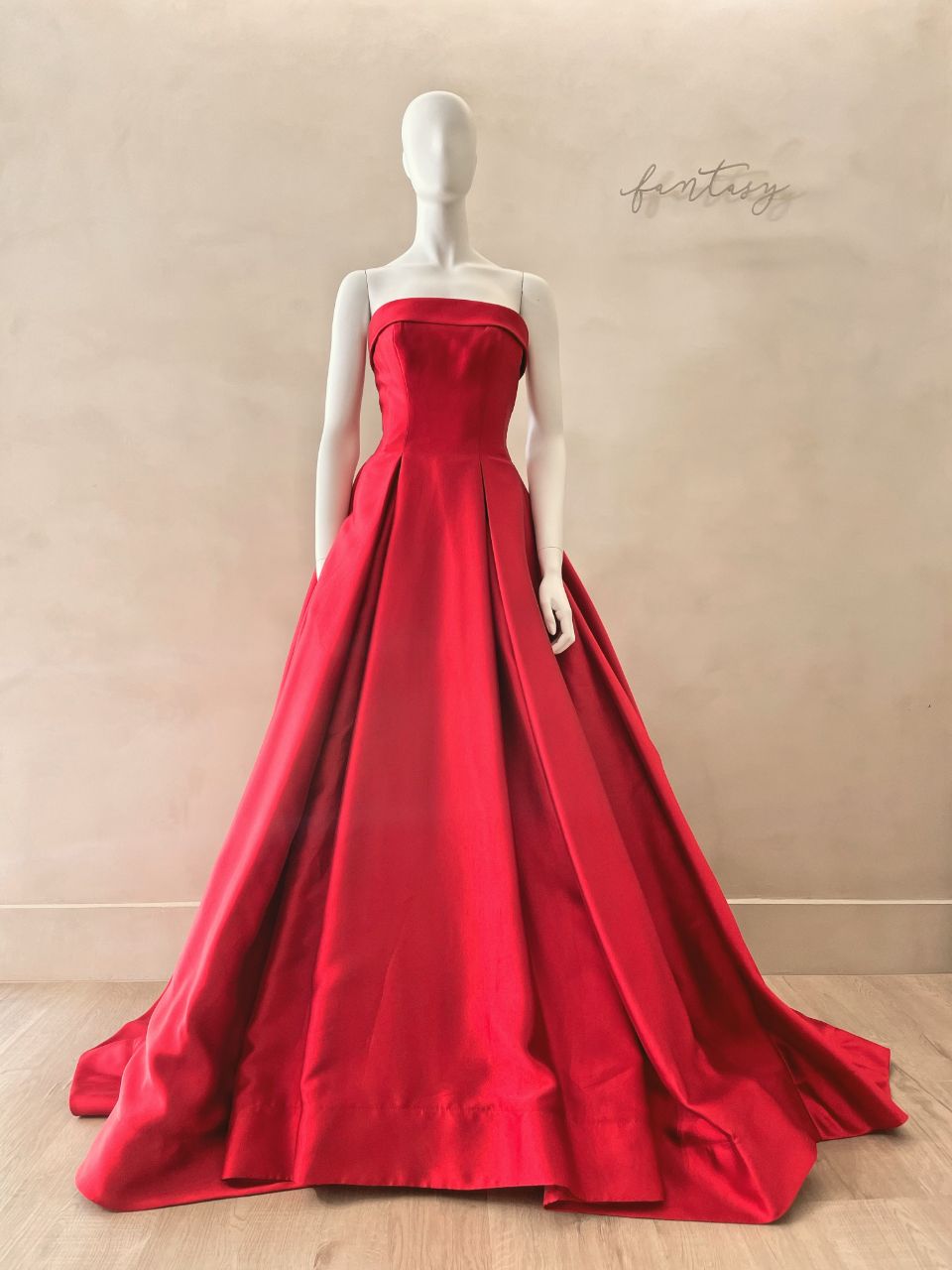 經典時裝緞面紅色晚禮服