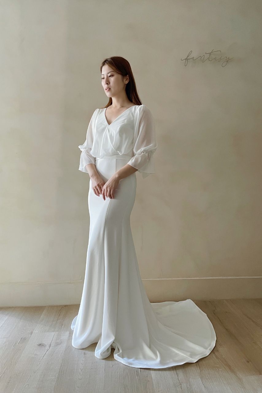 韓系簡約七分袖白紗