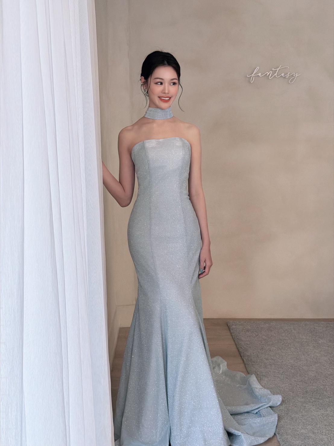 冰藍流光晚禮服